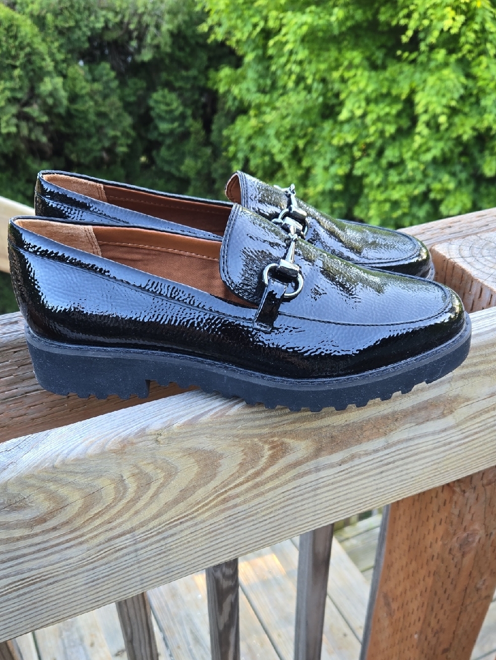 Franco Sarto Cason Horsebit Loafers Black Patent Vegan Leather - 7M